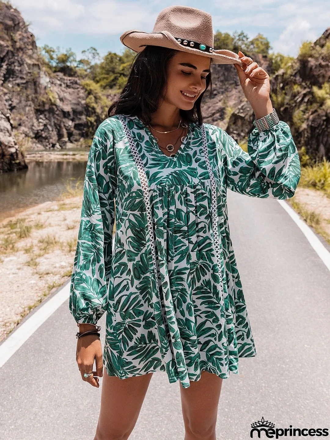 Long Sleeve V-Neck Mini Dress