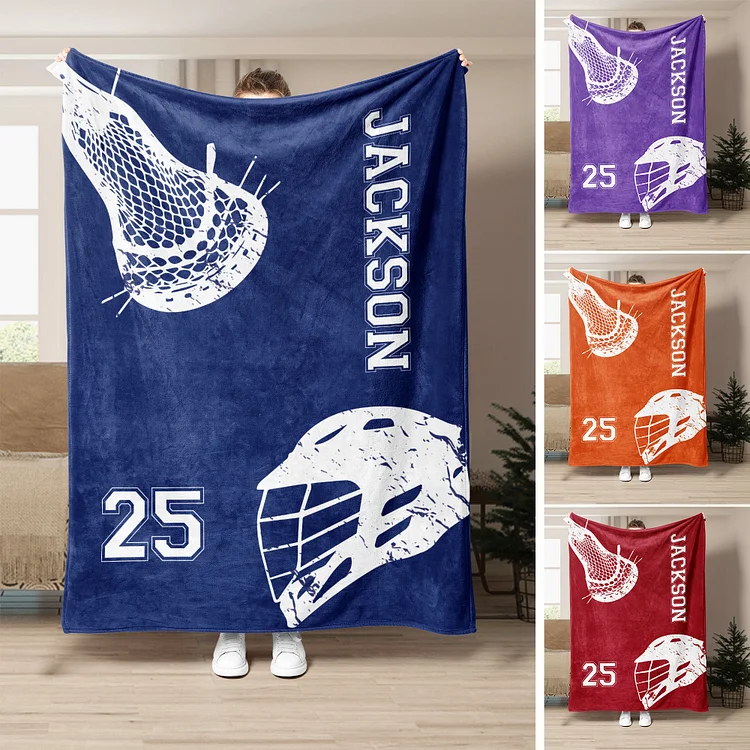 Personalized Lacrosse Blanket, Custom Name Number Soft Cozy Blankets | BKKid356