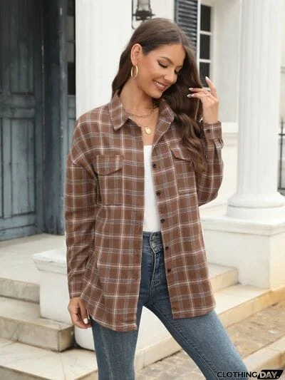 Plaid Button Up Pocketed Shirt