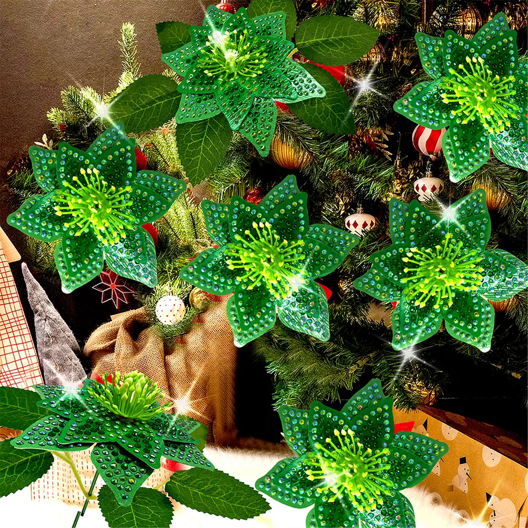8Pcs 3D Green Artificial Flowers DIY Desktop Diamond Art Kit Adults Home Decor