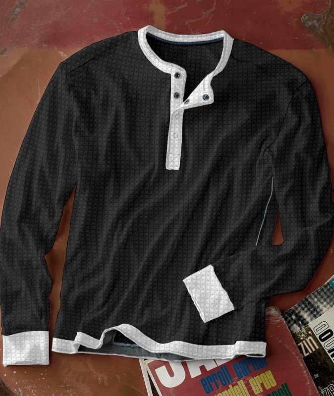 Men's Casual Colorblock Fashion Waffle Pattern Long Sleeve T-Shirt