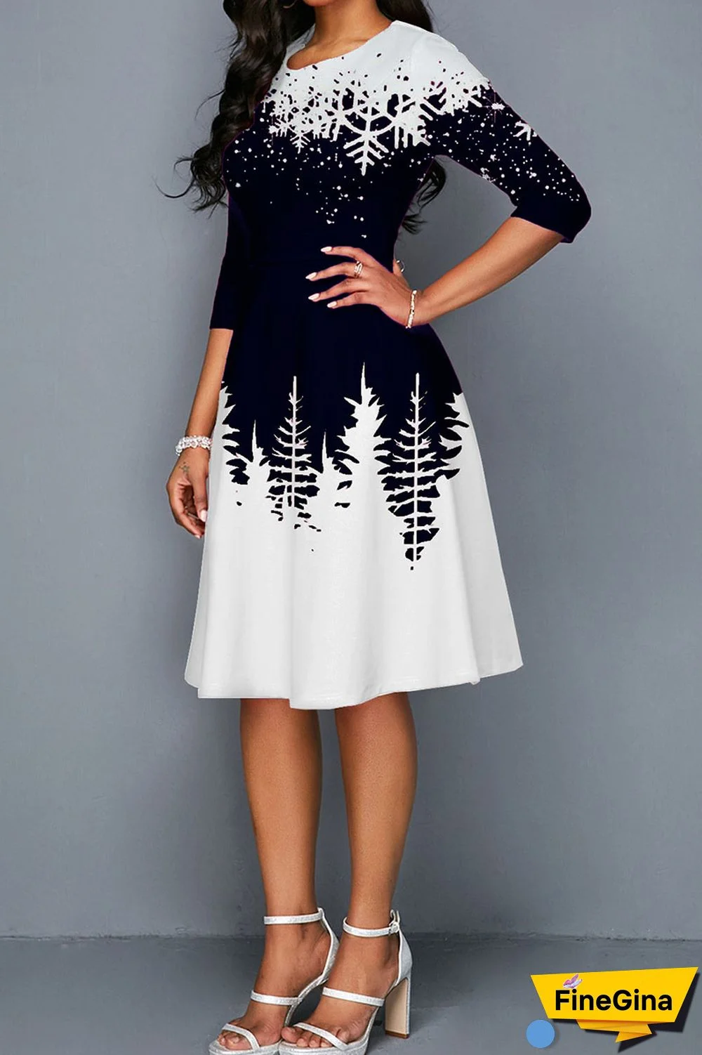 Green Casual Print Patchwork O Neck A Line Dresses