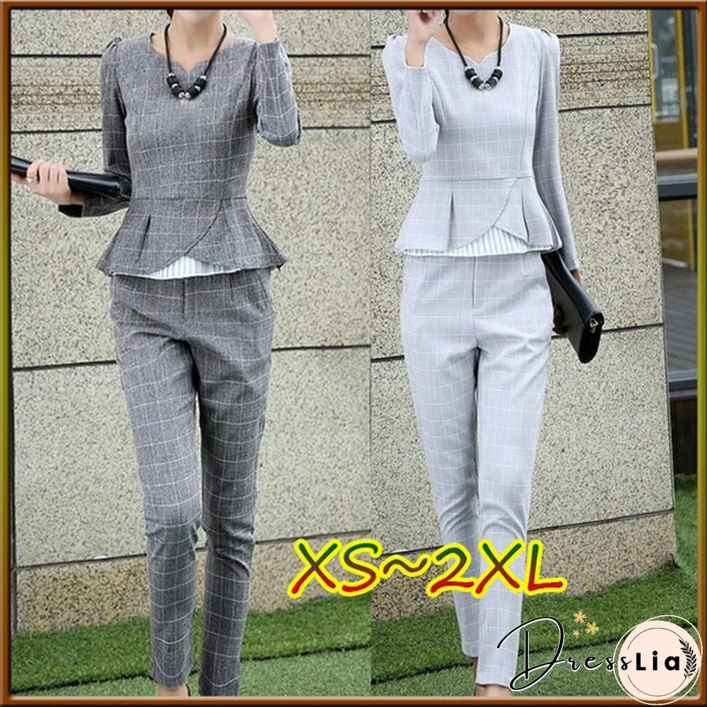 Women 2 Piece Set Matching Sets For Women Casual Outfits Womens Long Shirt Long Trousers Plaid 2 Sets Suits Office Lady Workwear