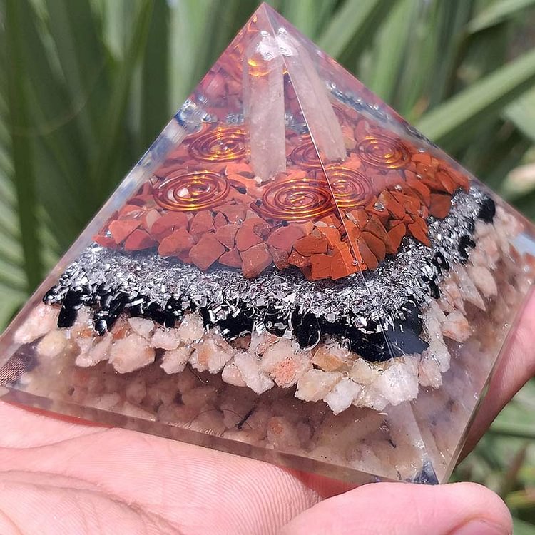 Clear Crysatl Pillar With Sun Stone Orgone Pyramid
