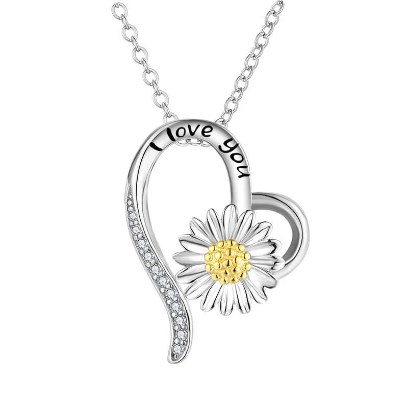 Mewaii® Heart Shape & Sunflower Pendant Silver Jewelry S925 Sterling Silver Clavicle Chain