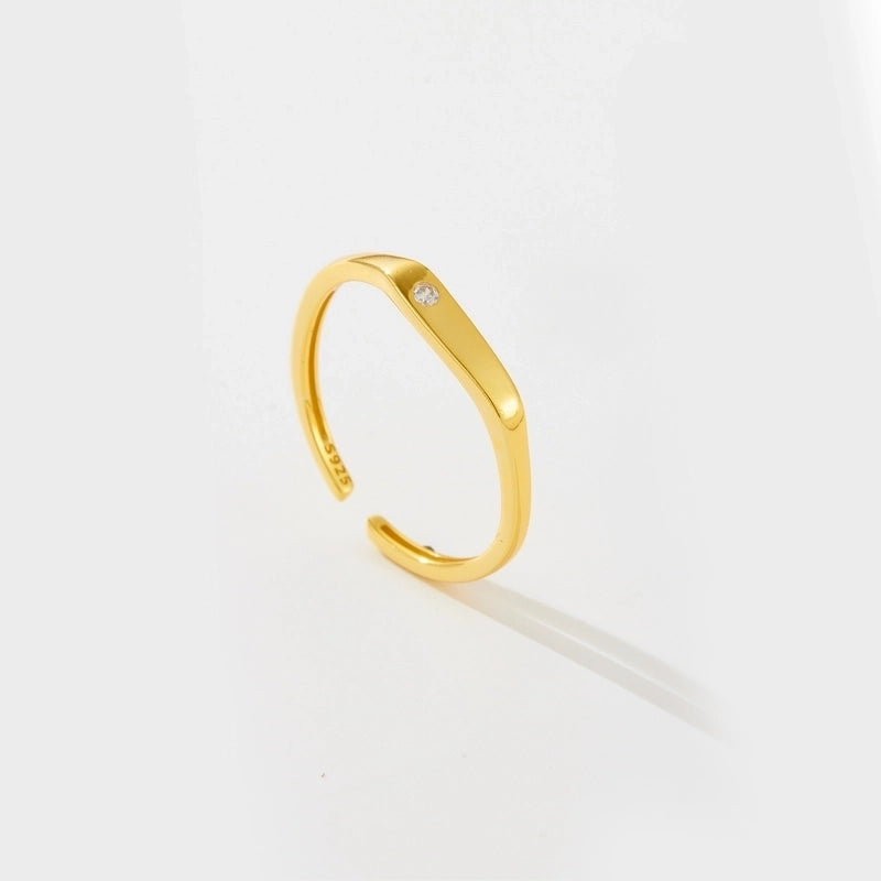 18K Gold Plated White Gold Plated 925 Sterling Silver Zircon Geometric Open Rings