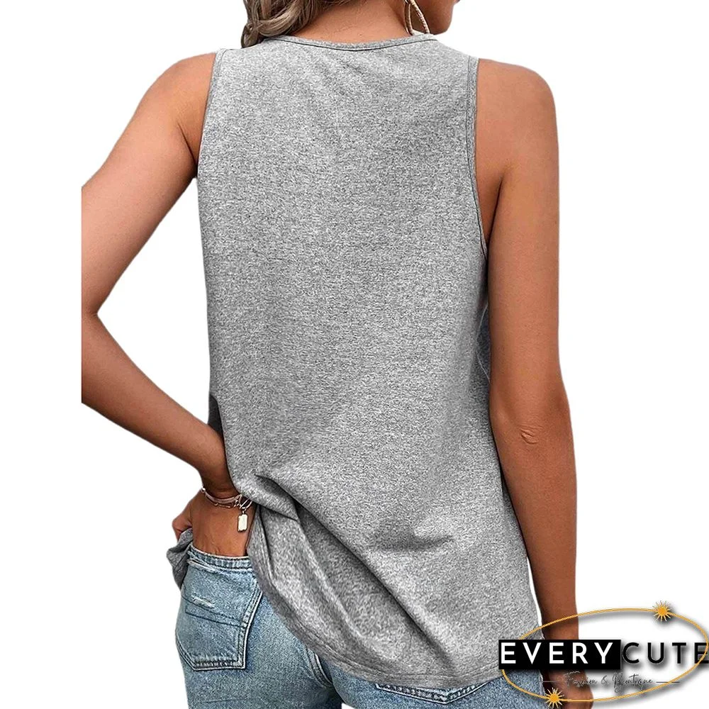 Gray Crisscross Lace V Neck Tank Tops