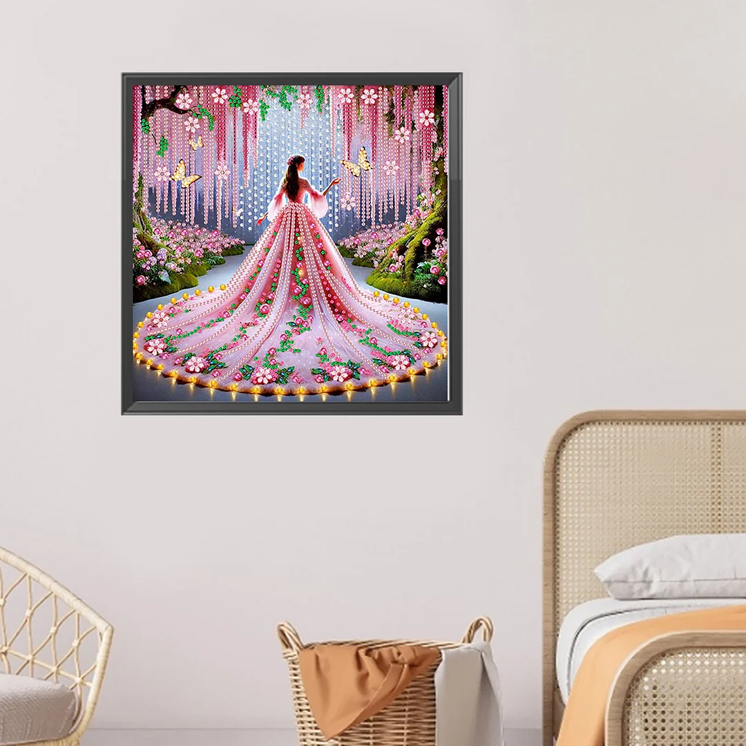 Pink Dress Beauty - Diamond Painting - Partial Special Shaped Drill(Canvas|30*30cm)