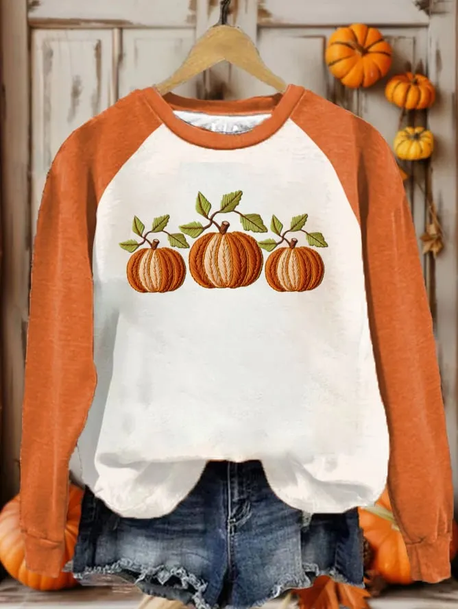 Women's Fall Pumpkin Print Sweatshirt 