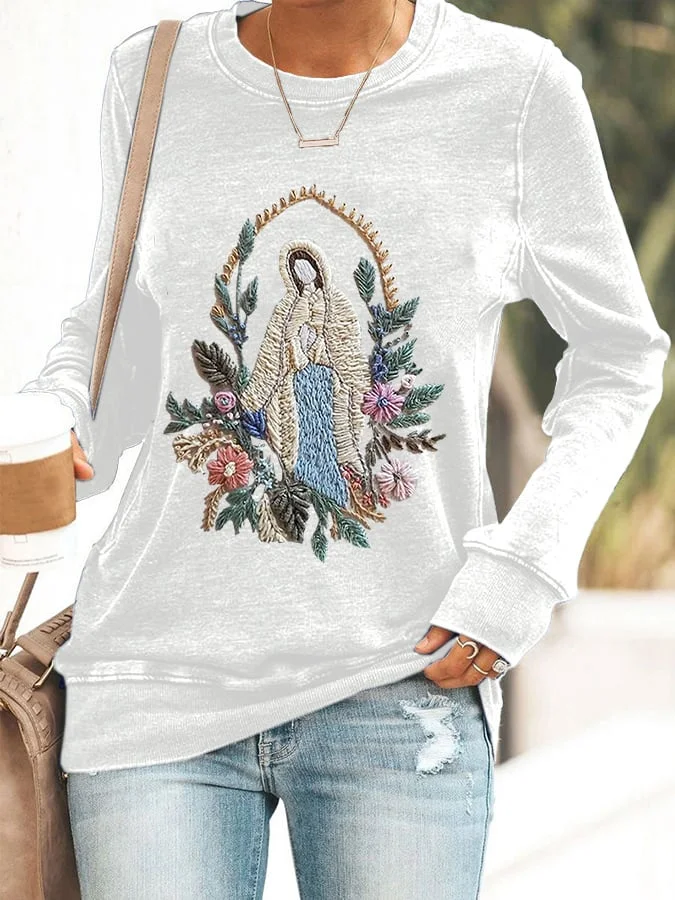 Women's Christian Our Lady Floral Casual Sweatshirt