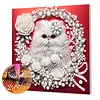 Kit de peinture en perles en forme sp&eacute;ciale pour chat blanc DIY avec un cadre 25x25cm