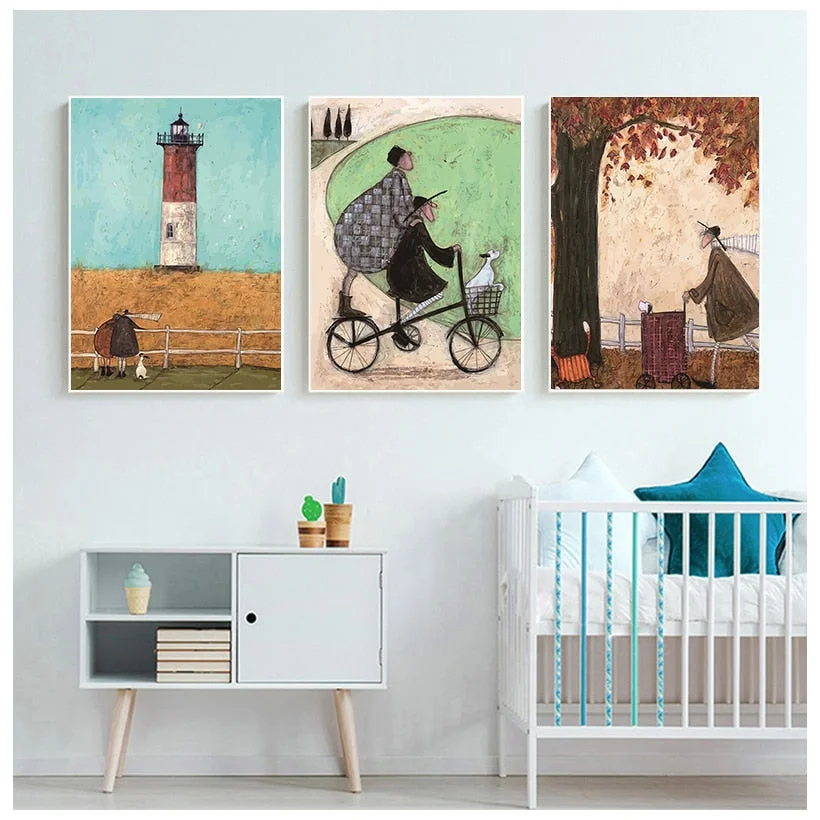 Vintage Nordic Abstract Landscape Love Dogs Pet Canvas Wall Art Paintings Posters and Prints Pictures Living Room Home Decor