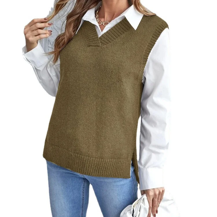 Wongn Wongn And Autumn New Style Irregular Knitting Vest Fashion Casual Women's Wear V-Neck Sweater Women