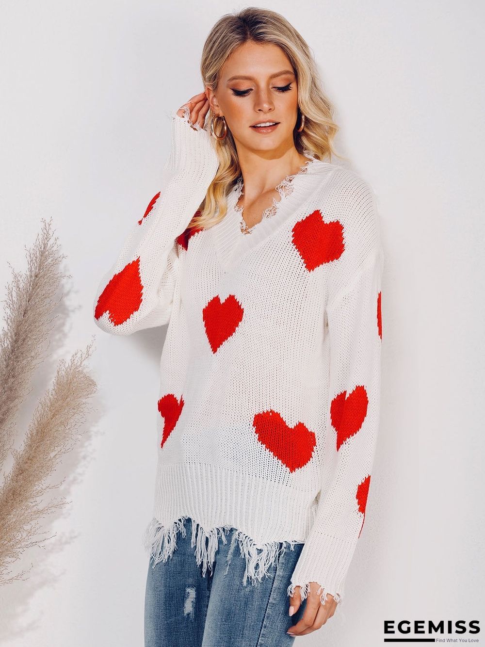 Long Sleeve Graphic V Neck Sweater | EGEMISS