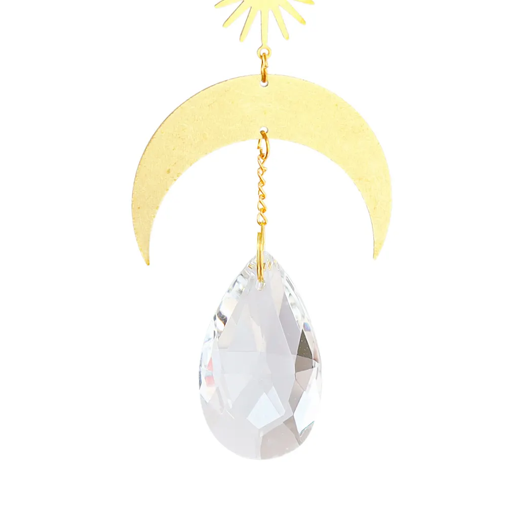 Hanging Crystal Light Catcher Metal Moon Sun Garden Wall Wind Chime (60)