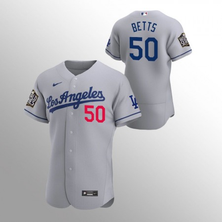 Men's Los Angeles Dodgers #50 Mookie Betts Grey 2020 World Series Bound stitched Jersey PYKJ