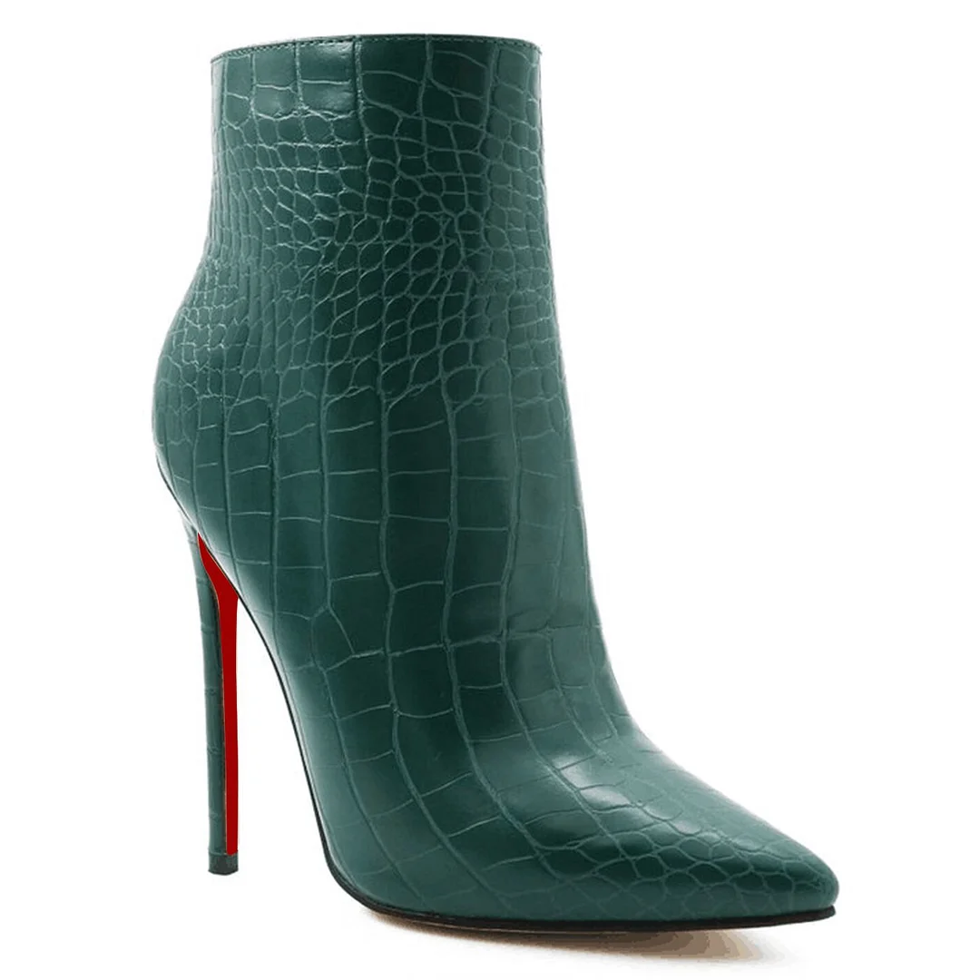 120mm Women's Ankle Boots Closed Pointed Toe Red Bottom Shoes Stilettos Autumn Dress Booties-MERUMOTE