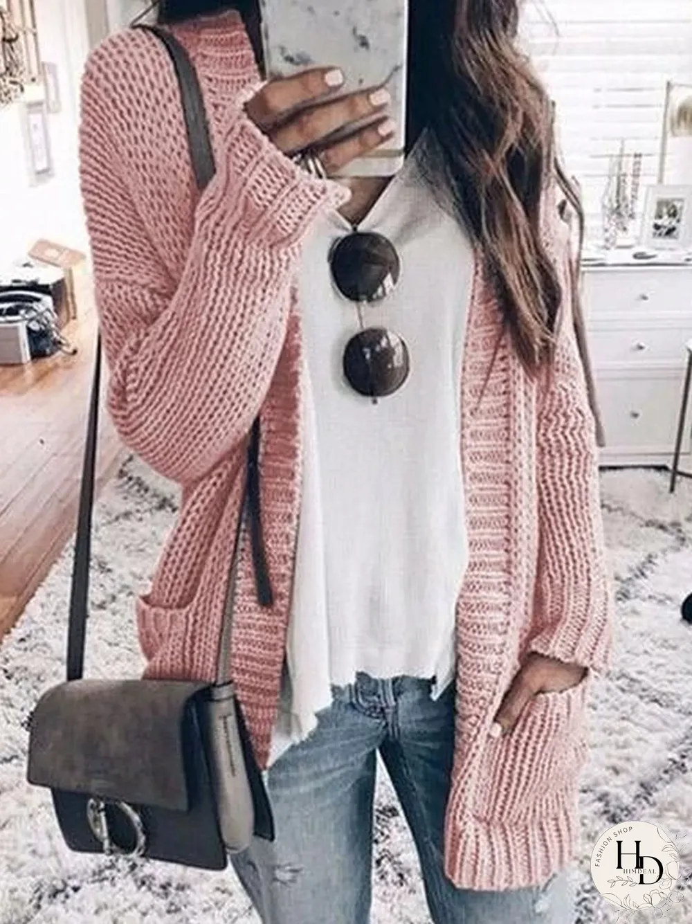 Knitted Solid Long Sleeve Blouses
