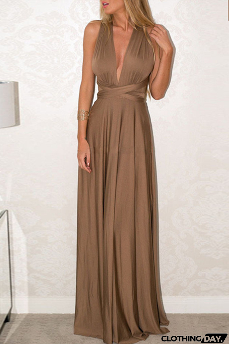 Fashion Elegant Solid Patchwork Backless Strap Design Evening Dress Dresses(20 Colors)