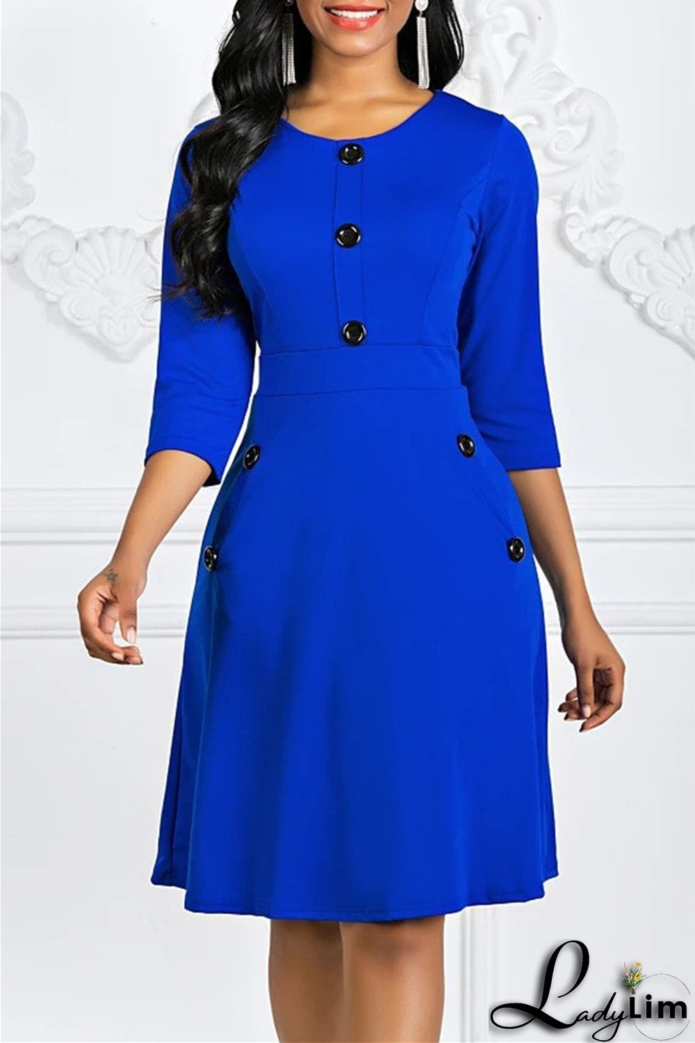 Purple Fashion Casual Solid Patchwork O Neck A Line Dresses