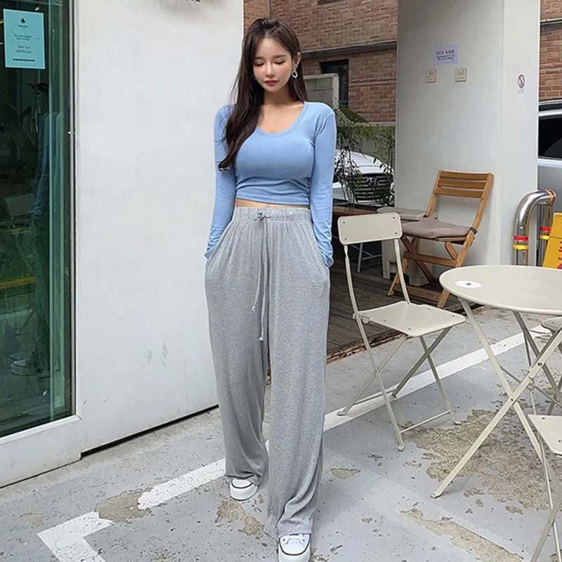 Brownm Women Sexy O-neck Cropped T-shirts Girls Full Sleeve Sheath Thin Tshirt Basic Crop Tops For Female 2021 Spring Summer