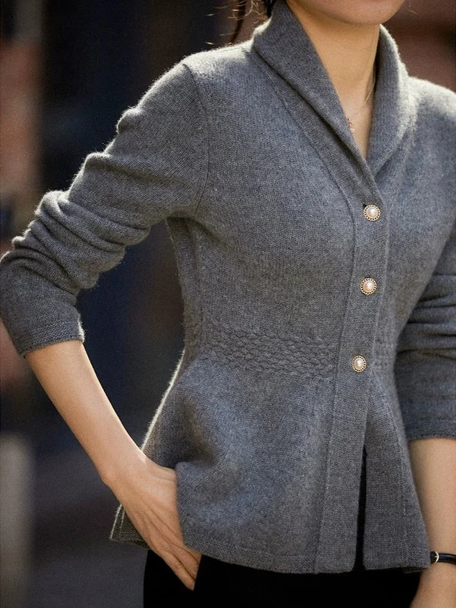 Casual Plain Shawl Collar Wool/Knitting Sweater Coat