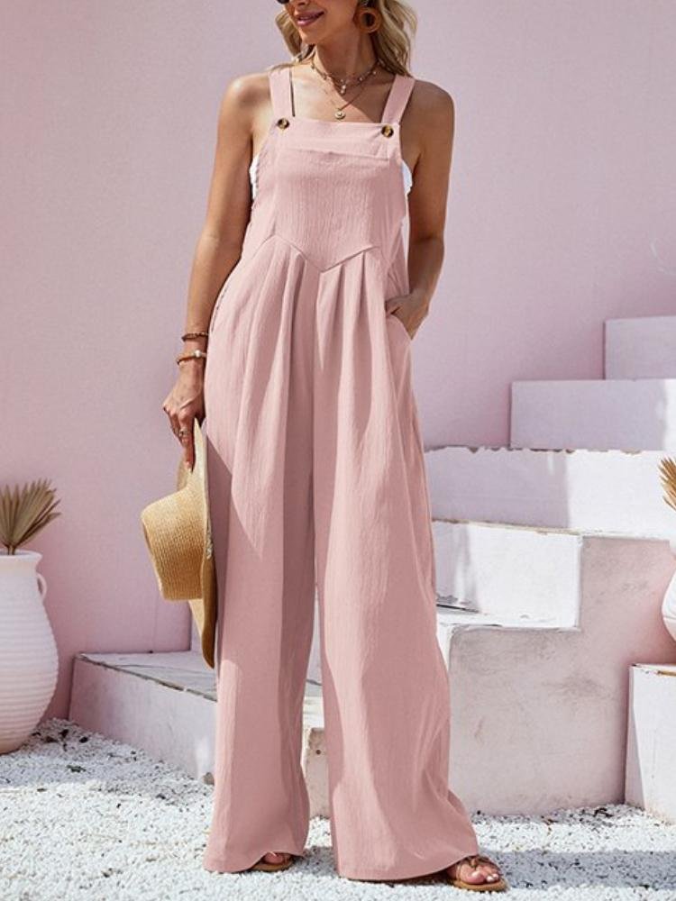 Stylish Button Suspender Jumpsuit