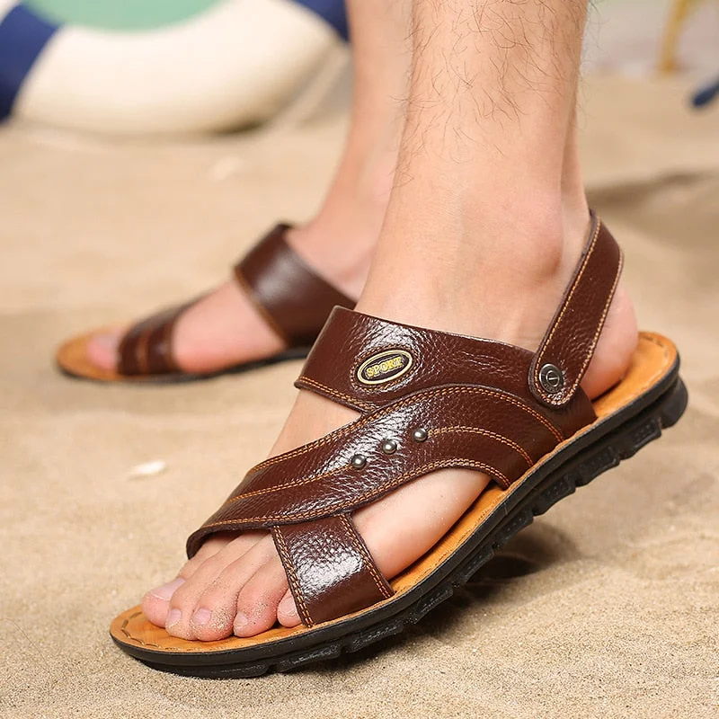 Men's Sandals Men's Summer New  Casual Beach Shoes Leather Fashion Breathable Sandals Tide Mens Roman Sandals  Leather Sandals
