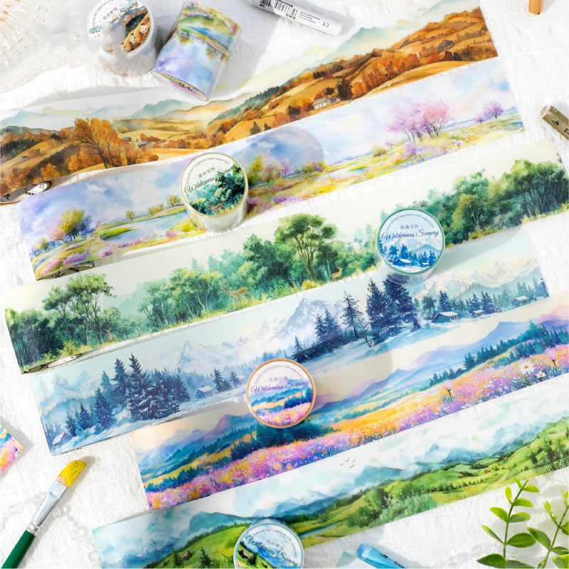 PET 테이프 - 50mm*200cm 산과 바다의 세계 시리즈 빈티지 꽃 조경