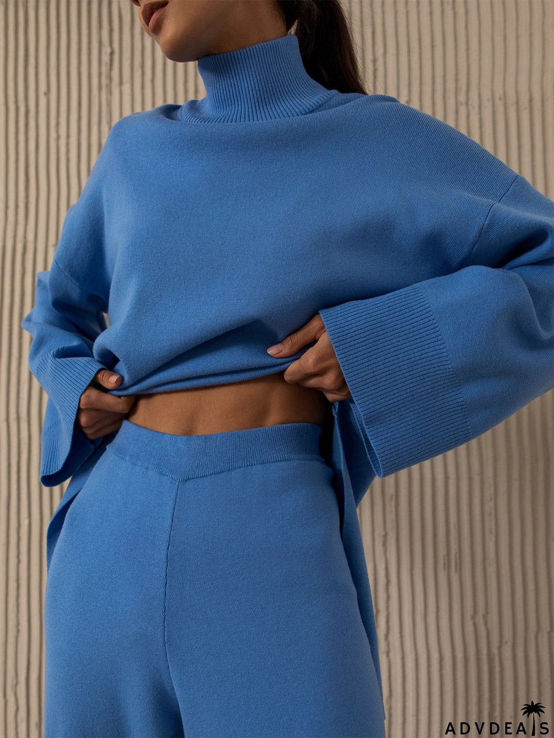 Asymmetrical Hem Knit Top and Pants Set