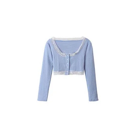 Colourp Women Cardigans Lace Patchwork Knitted Crop Tops Slim Elegant Thin Summer Sun-protection Sweaters Gentle Students Ulzzang Trendy