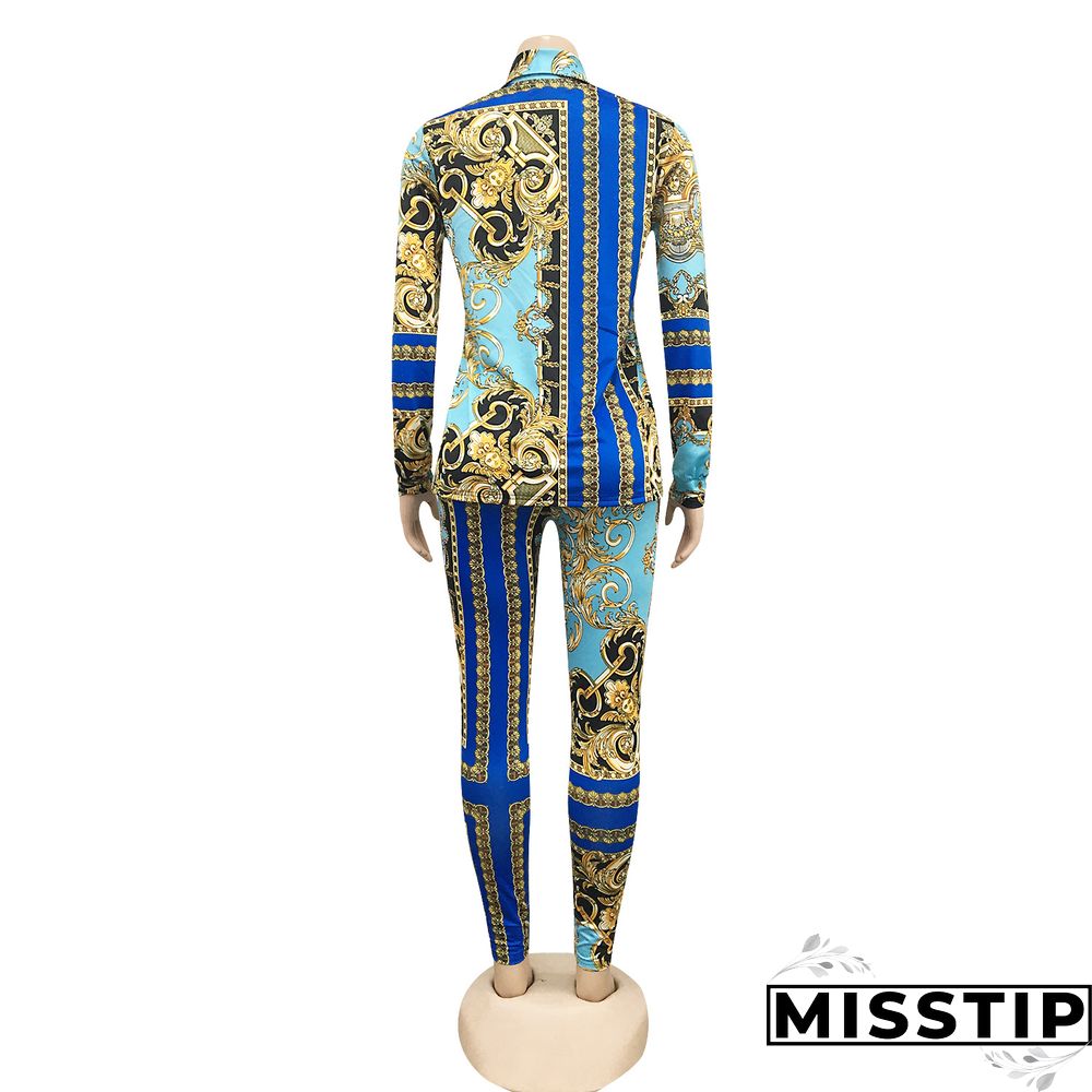 Women Printed Tank Top+Jacket Skinny Pants 3 Pieces
