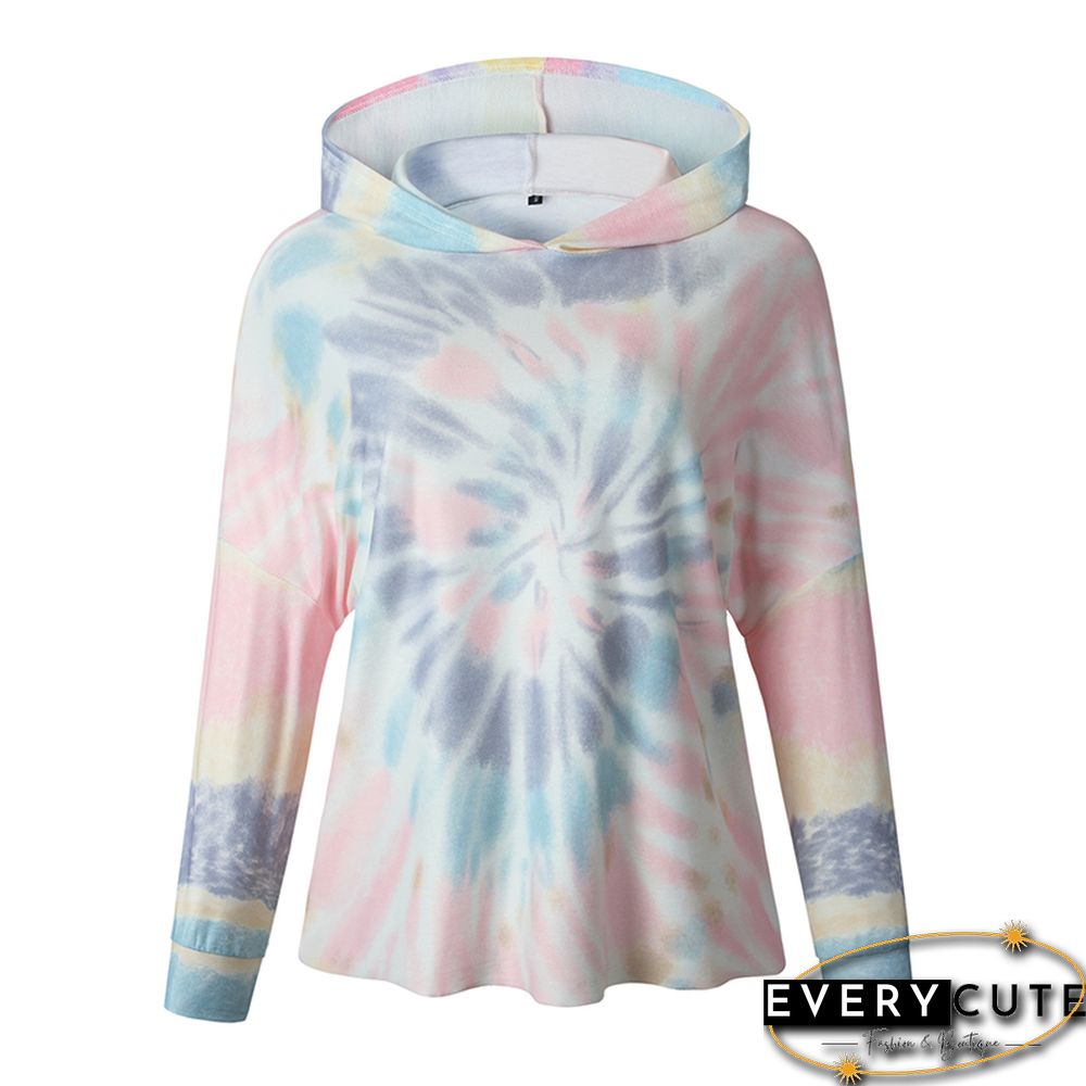 Pink Tie Dye Pattern Loose Pullover Hoodie