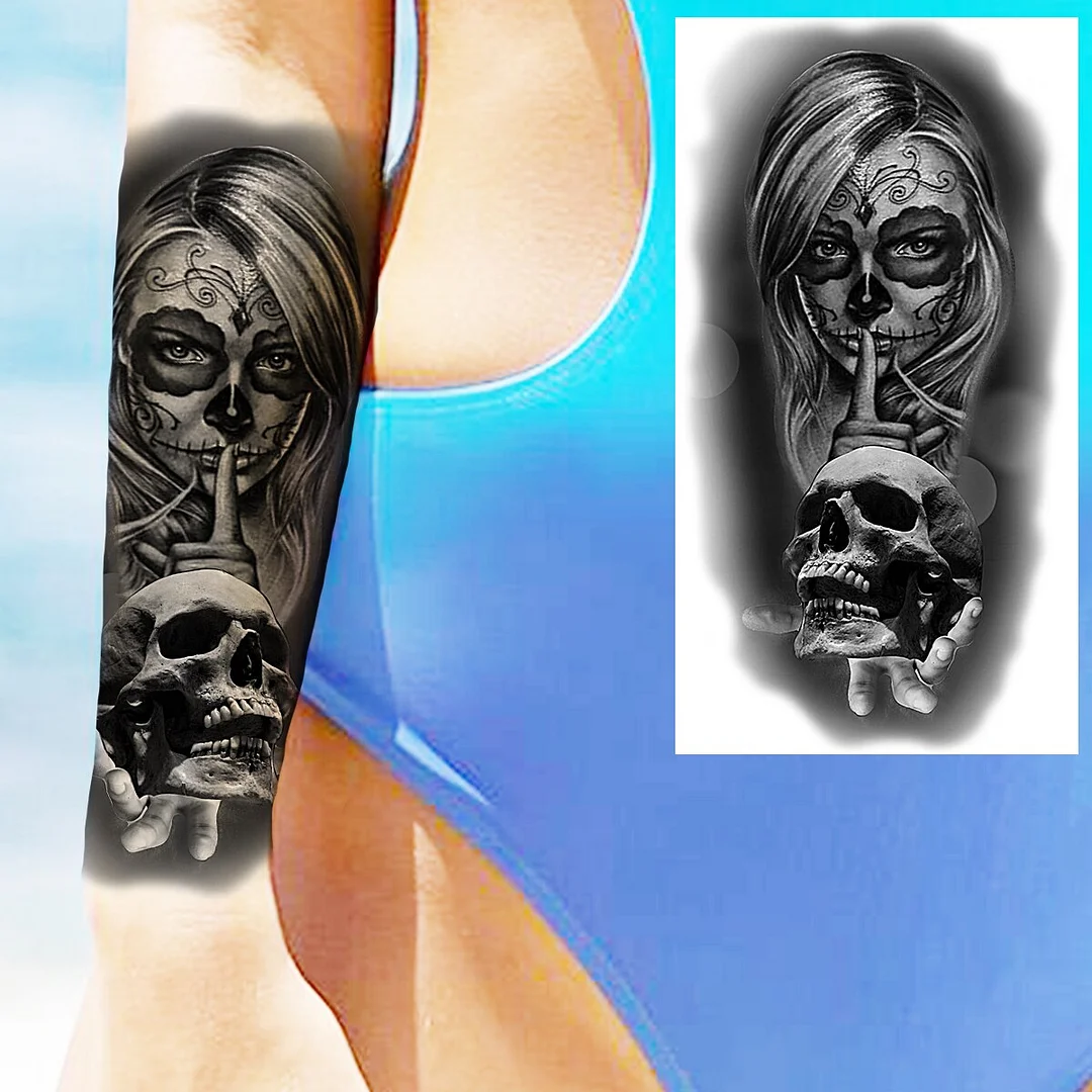 Sdrawing Praying Cross Temporary Tattoos For Men Adults Realistic Wolf Tiger Compass Skull Fake Tattoo Sticker Forearm Tatoos Arm