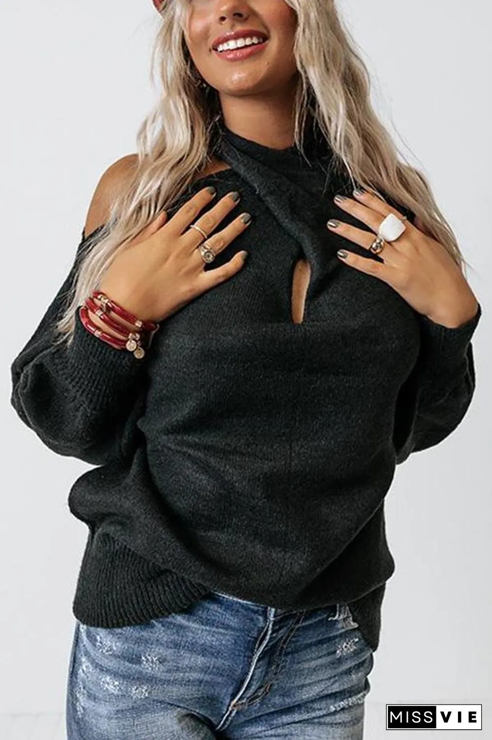 Multi Strap Cold Shoulder Sweater