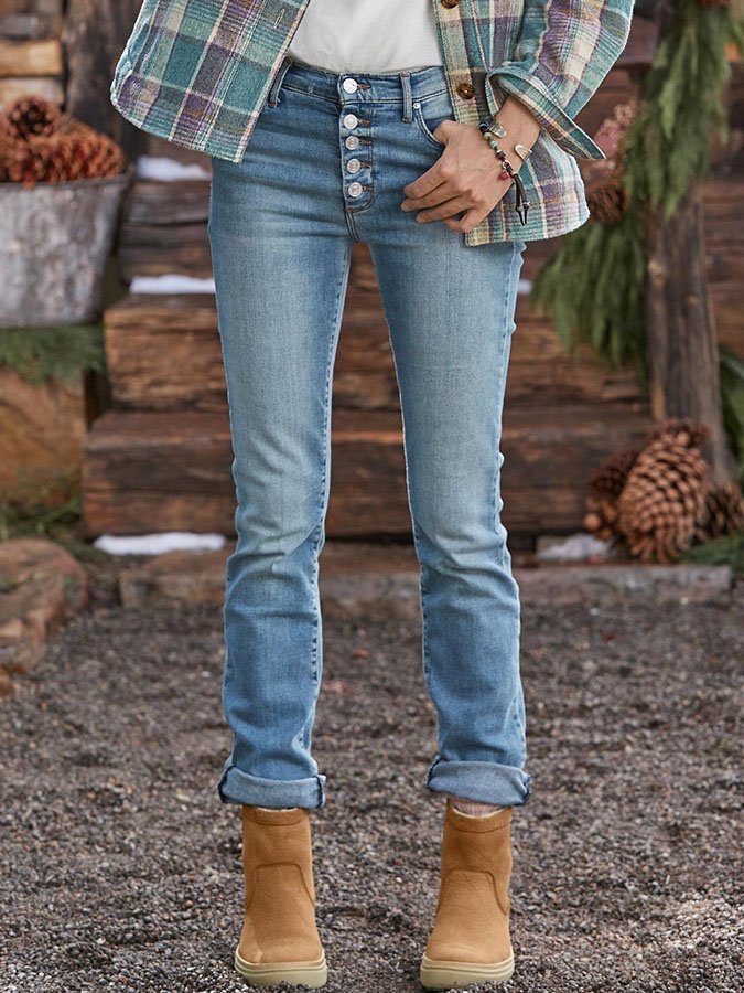 Casual Multi-Button Jeans