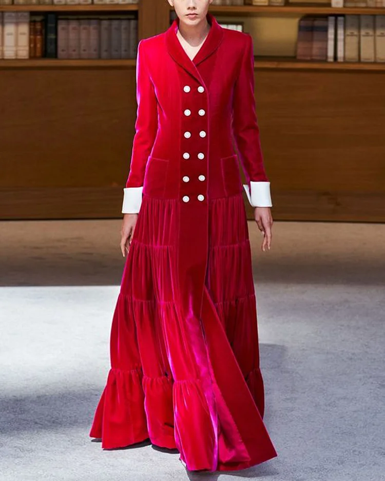 Elegant long sleeve buttoned coat dress
