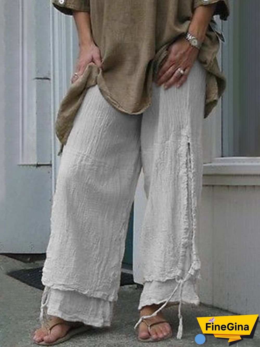 Plus Size Women Linen Casual Pants Solid Cotton Summer Bottoms