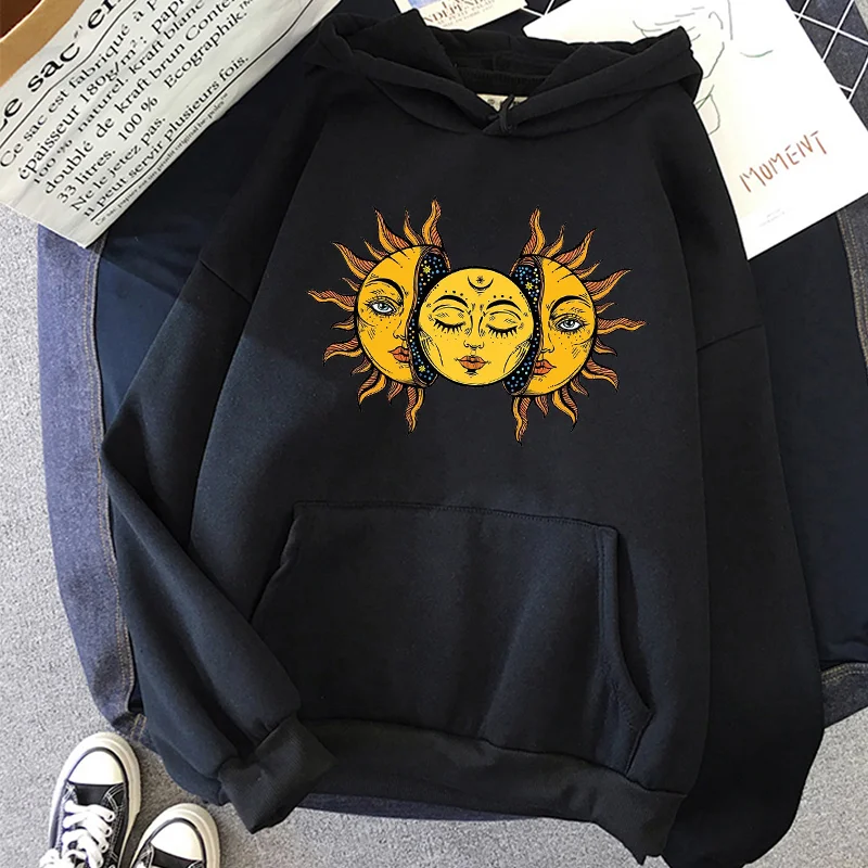 Jangj Sun and Moon Hoodie vintage Women's Hooded Sweatshirt Winter Harajuku Oversize Ladies Gothic Loose Sweatshirt Streetweaer Hoodie