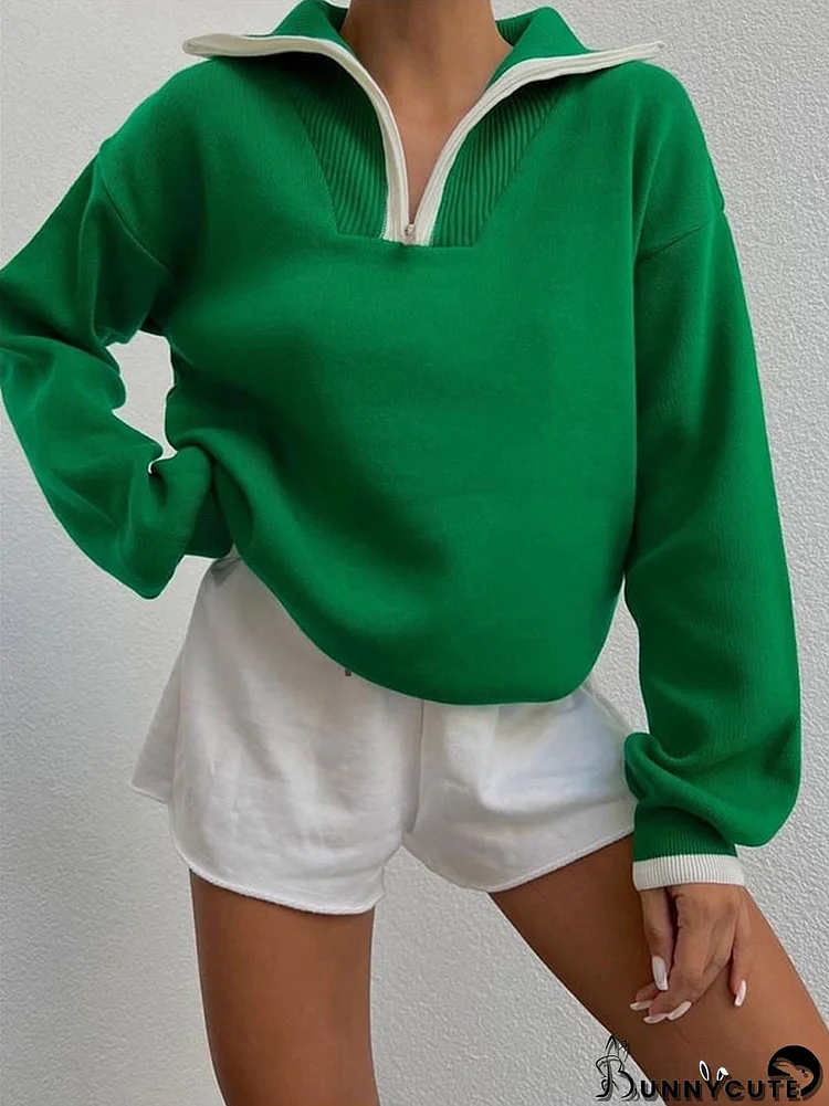 POLO Collar Thickened Color Collision Loose Sweater