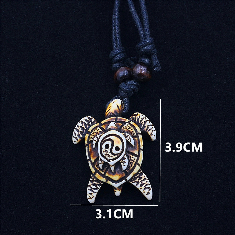 Hip-Hop Retro Tortoise Resin Cotton Thread Men’s Pendant Necklace