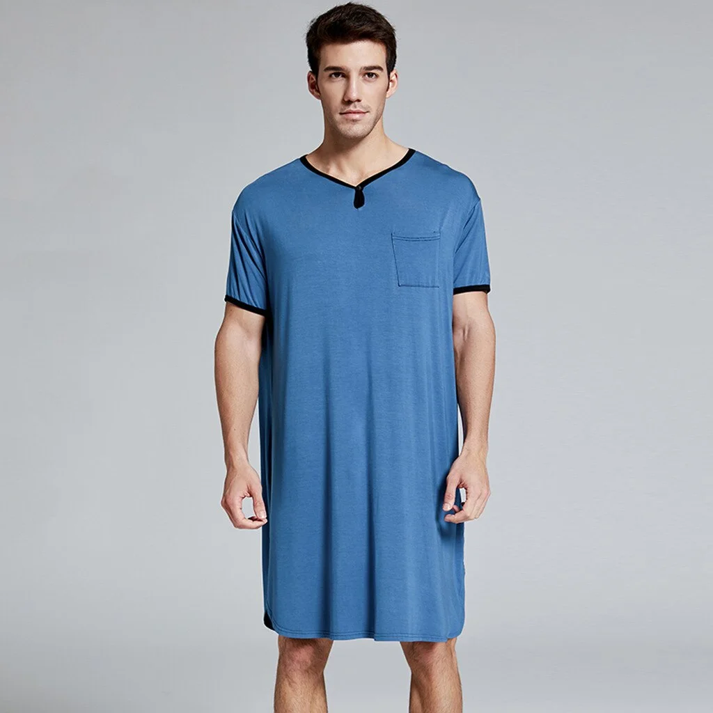 2020 Summer Men's Long Pajama Tops Men Pajamas Silk Men Sexy Soft Loose Nightgown Men Sleepwear Set Loungewear