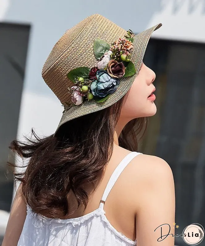 Japanese Vacation Style Flower Straw Woven Hat