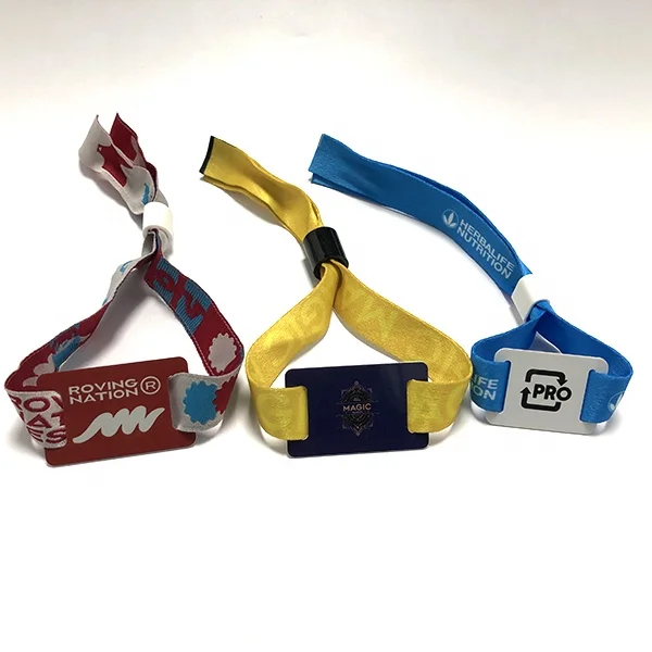 Access Control Custom Events Ticket Woven Rfid Bracelet Fabric Nfc Wristband with PVC tag