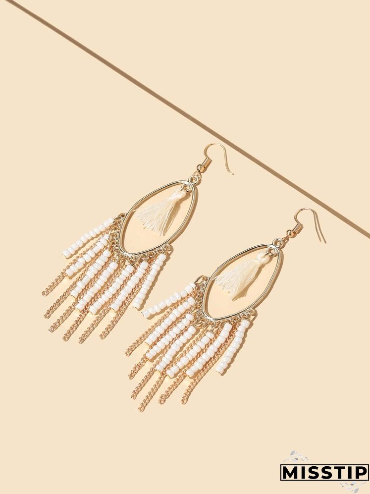 Beaded Tassel Drop Earrings