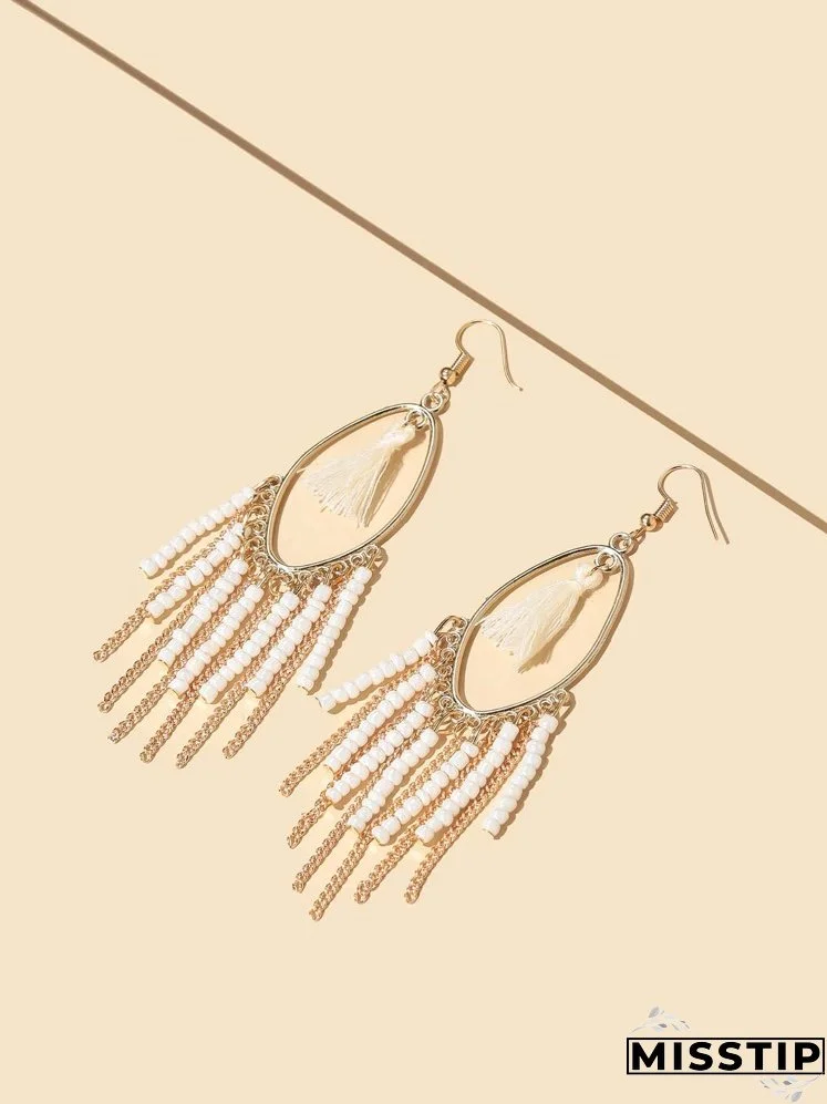 Beaded Tassel Drop Earrings