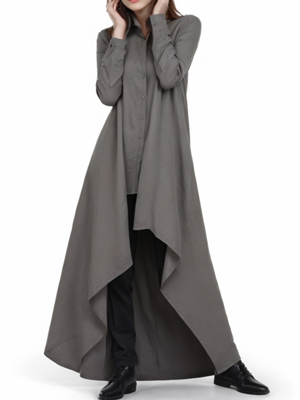 Irregular Hem Single Button Long Sleeve Shirts