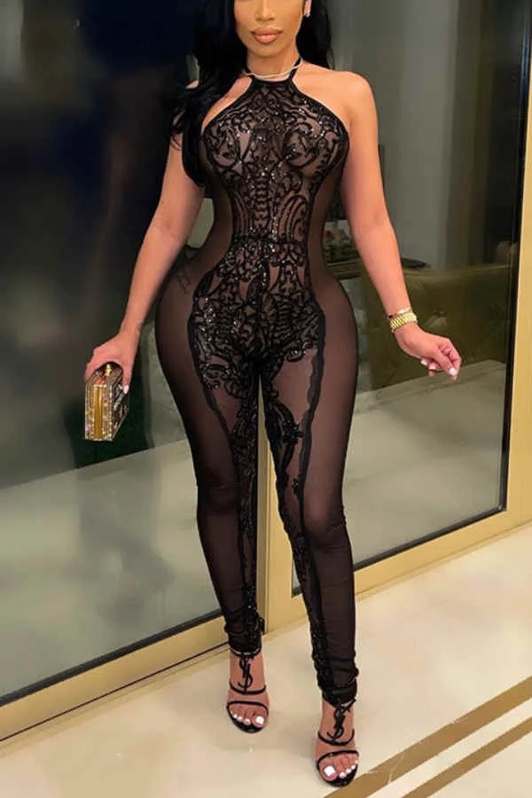 Sexy See Through Sequin Lace Jumpsuit