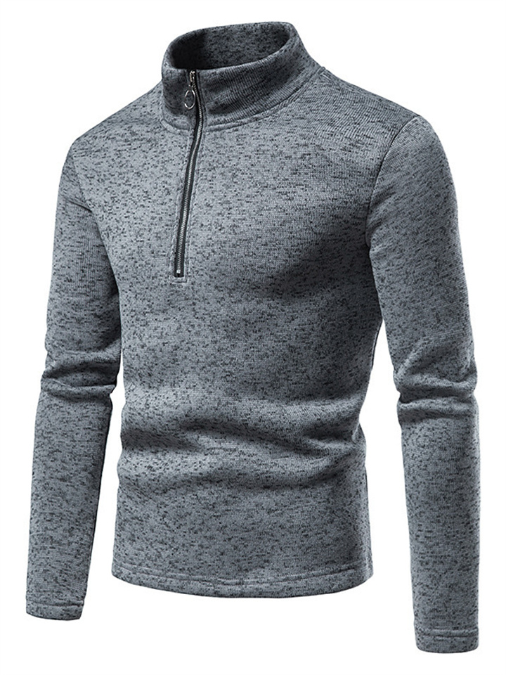 New Men's Sweater Placket Zipper Design Solid Color Turtleneck Bottoming Shirt Long Sleeve Men's Clothing