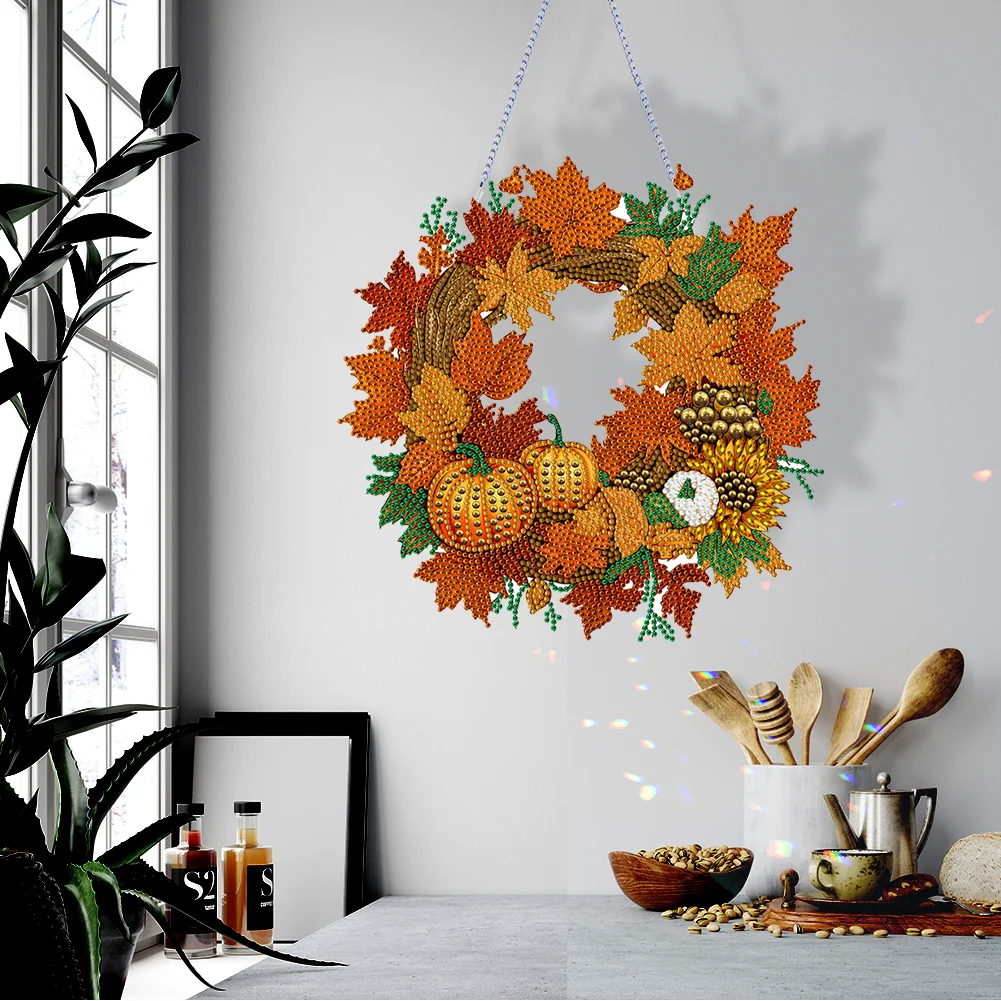 DIY Autumn Pumpkin Acrylic Single Side Special Shaped Diamond Painting Wreath Ornament